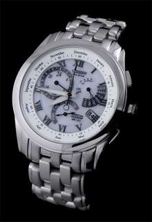 NEW WHITE DIALED CITIZEN ECO DRIVE PERPETUAL CALENDAR ALARM BL8000 54A 