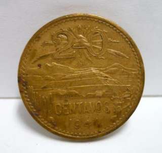 Vintage Mexico 1944, 20 Centavos Coin  