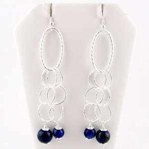    Sterling Silver Blue Lapis Large Oval Link Chain Earrings Jewelry