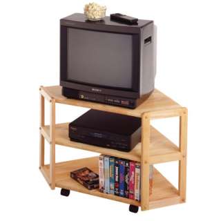 Corner TV Stand is constructed of solid wood with natural finish