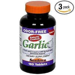  Sundown Garlic, Odor Free, Enteric Coated, 180 Tablets 
