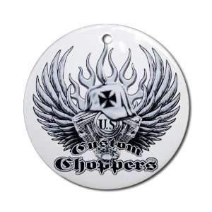   Round) US Custom Choppers Iron Cross Hat and Engine 