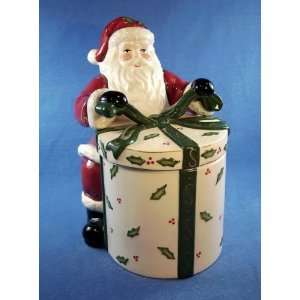  Santa with Christmas Gift Wrapped Cookie Jar, 10 inches 