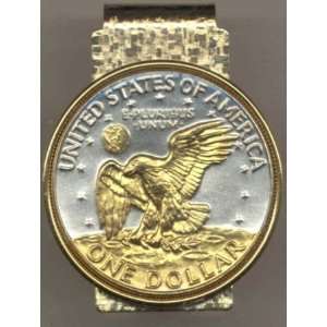24k Gold on Sterling Silver World Coin Hinged Money Clip   Eisenhower 