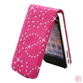 Pink Bling Diamond PU Leather Flip Case Cover Pouch for iPhone 4S 4 4G 