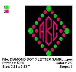 DIAMOND DOT MONOGRAM FONT EMBROIDERY MACHINE DESIGNS CD  