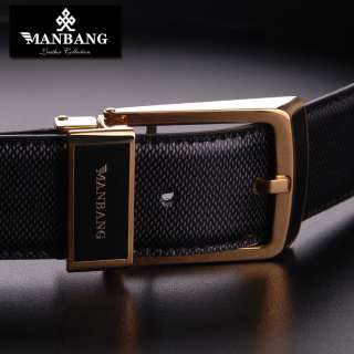   $ Luxury Mens Black Belts Genuine Leather Golden Pin Buckle 22 44