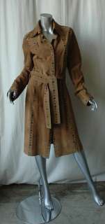 DOLCE & GABBANA Brown Wrap Suede Leather Studded Long Dress Coat 