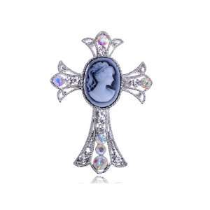   Lady Cameo AB CLR Crystal Rhinestone Cross Frame Pin Brooch: Jewelry