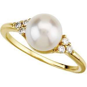    14K Yellow Gold FRESHWATER CULTURED PEARL & DIAMOND RING Jewelry