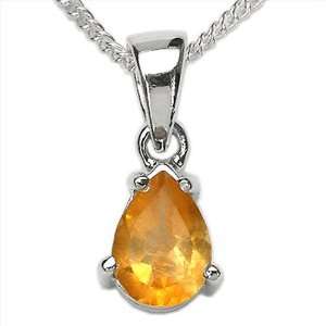    Cut Citrine Gemstone Rhodium Plated Sterling Silver Pendant Necklace