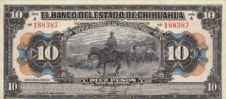 Banco de Mexico: $ 10 Pesos El Banco del Estado de Chihuahua 1913 