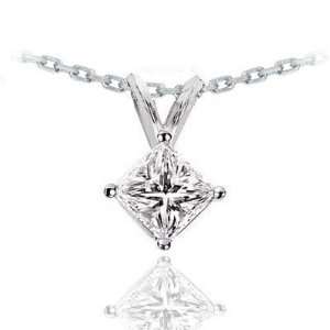  14k White Gold Princess Cut Solitaire Diamond Pendant Necklace 