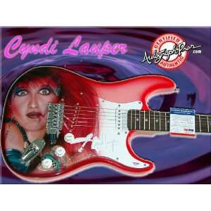 Cyndi Lauper Autographed Signed Airbrush Guitar & Proof PSA/DNA