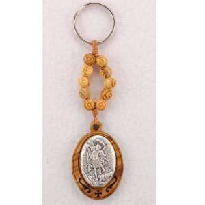   KEYCHAIN KEYRING ST. MICHAEL ONE DECADE OLIVE WOOD KEY RING, CARDED