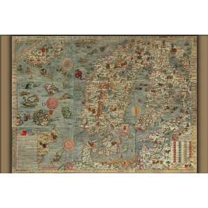 Carta Marina, Scandinavia Map, c1539   24x36 Poster 