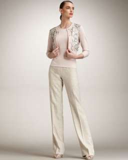 Floral Beaded Cardigan, Cashmere Silk Tank & Metallic Tweed Pants