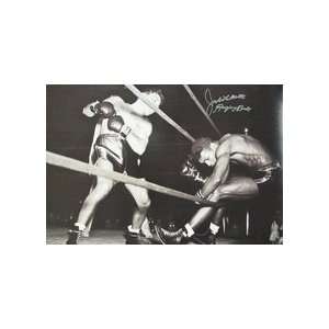 Jake Lamotta Autographed Knocking Sugar Ray Robinson Through Ropes 