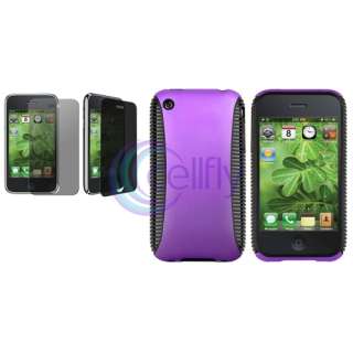 HYBRID BLACK TPU Rubber CASE Purple Hard COVER+Privacy Film For iPhone 
