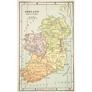  1901 Lithograph Map Ireland Connaught Munster Leinster 