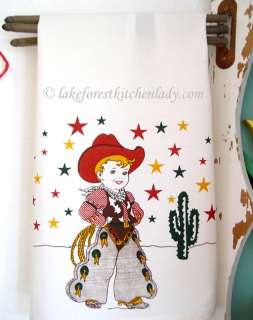 1950s Vintage Style Kitchen Towel Little Cowboy Western FREE STOREWIDE 