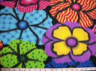 Cute fleece fabric by the yard Giant colorful flowers  