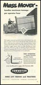 1957 vintage ad for Towmotor Fork Lifts  