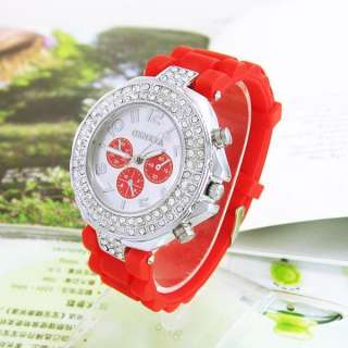 Geneva Silicone Crystal Quartz Ladies Women Jelly Wrist Watch 