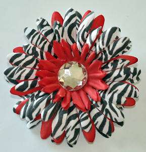 Red Zebra Gerbera Daisy Silk Flower Hair Clip Pinup  