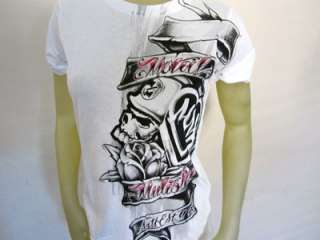 NWT Metal Mulisha womens graphic tee shirt white size large  