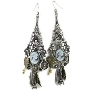   Earrings with Key, Leaf & Eiffel Tower Charms Antique Silver Tone