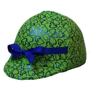  Equestrian Riding Helmet Cover   Lime with Blue Foil 