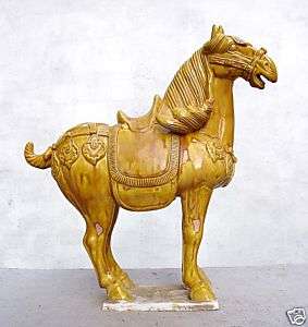 32 43 Excellent Yellow Glazed Pottery Horse Statue  