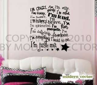 Just Me Girls Inspirational Vinyl Wall Quote Decal  