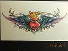    DETAILED BLUE WINGS & FLAMING HEART LOW BACK TEMPORARY TATTOO 12144