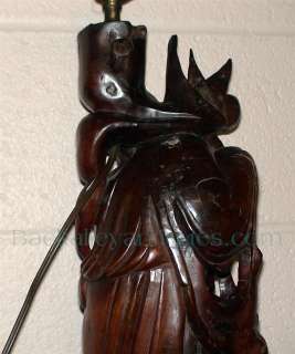 Antique Chinese Hand Carved Rosewood Table Lamp  