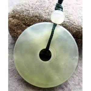  Light Green Jade Circel Disk Bi Pendant Necklace 
