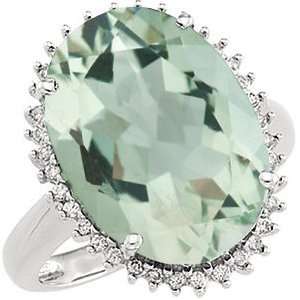   14k White Gold 11.55 Ct Green Quartz and Diamond Ring, Size 1 Jewelry