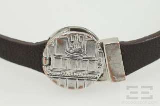Henri Bendel Brown Leather Signature Silver Stud Wrap Bracelet  