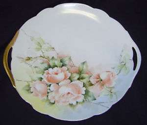 Antique D&C Limoges Hand Painted Pink Roses Handled Porcelain Plate 