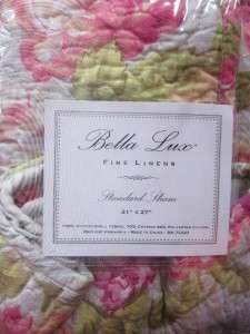 NIP Bella Lux Fine Linens Pink Floral Quilted Cottage Standard Pillow 