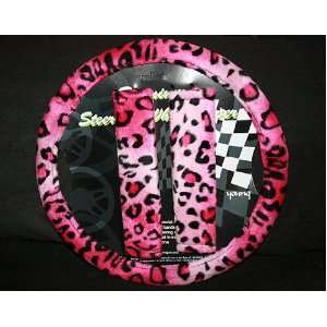 Hot Pink Leopard Steering Wheel Cover and Shoulder Pad Set