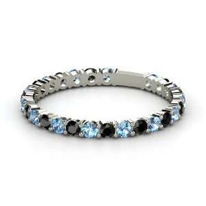 Rich & Thin Band, Sterling Silver Ring with Blue Topaz & Black Diamond