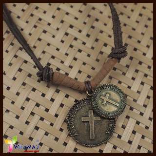Dog TAG Leather Cross Rings Chain Mens Necklace Pendant  