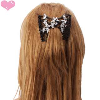 Silver Butterfly Stretchy Bead Double Hair Clip comb  