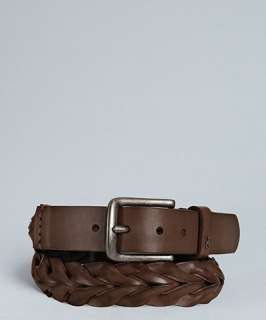 John Varvatos Star USA brown leather zipper braid belt