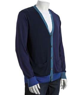 Paul Smith navy cotton cashmere colorblock cardigan sweater   