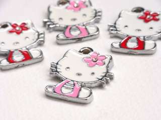 Lot 4 Hello Kitty Cute Sit METAL ENAMEL Pendants Charms  