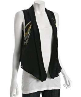 Chelsea Flower black silk crepe beaded fringe vest   
