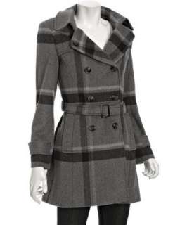 Cinzia Rocca grey plaid wool cashmere double breasted coat   